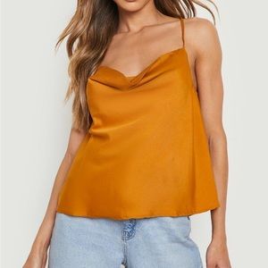 Orange Boohoo Cowl Neck Top